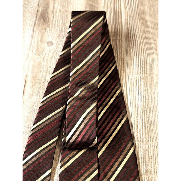 Roberto Villini Collezione Striped Silk Mens Tie Black Burgundy White Stripe Des - Picture 8 of 10